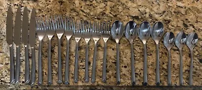 SATIN WAVE Mikasa Forged Stainless Dinner Salad Fork Spoon Knife Flatware 19pc • $50.99