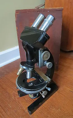 VINTAGE BAUSCH & LOMB MICROSCOPE With WOODEN CASE & PARTS • $275