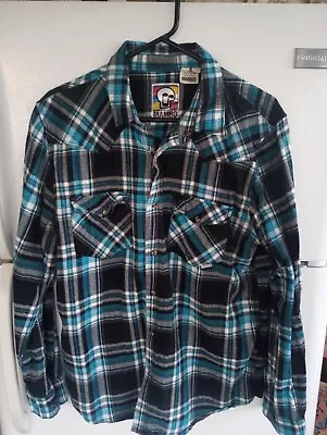 Mambo Men's Long Sleeve Snap Flannel Shirt Size Large L Blue Plaid • $17