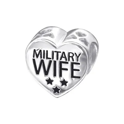 Military Wife Charm 925 Sterling Silver Bead Fits On European Bracelet • $24