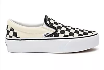 Vans Classic Slip-On Platform Checkerboard Trainers In Black And White Size Uk 8 • £49.95