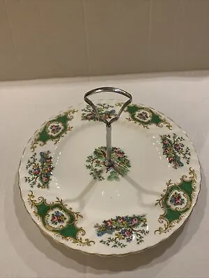Bone China Platter With Handle Pink Peonies And Green And Gold EB Foley Vintage • $16