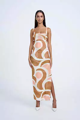 BY JOHNNY. - Geo Maze Mesh Midi Dress | Final Sale  - Brown Ivory Orange • $106.23