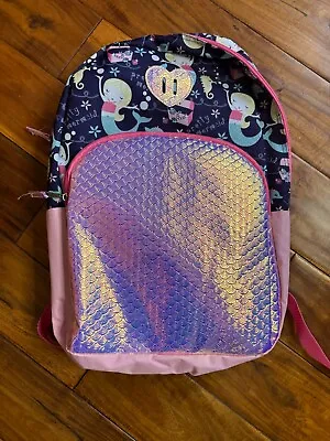 Girls Mermaid Navy Blue Pink Iridescent Backpack Book Bag Youth 14  X 18  • $10.20