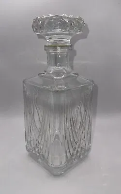 Vintage Decanter Square Clear Crystal Diamond Cut 10  With Stopper Mid Century  • $21.24