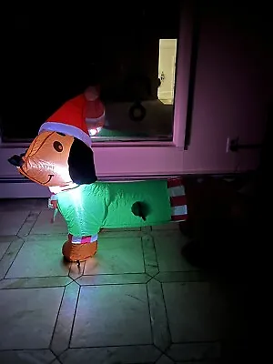Airblown Gemmy 4 Ft Dachshund Dog Santa Hat Inflatable Christmas Decorations • $59.95