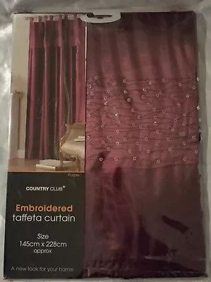 Country Club Purple Embroidered Taffeta Curtain - 145 X 228 Cm Approx • £10