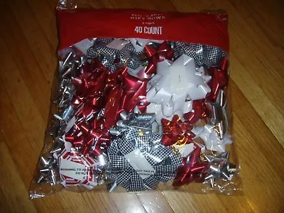 40 Gift Bows Christmas Holiday Decoration Houndstooth Silver Red White 3 Sizes   • $5