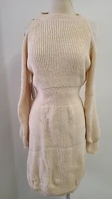 Creamy Round-neck CAP Off Shoulder Knit Sweater Dress For Women's Size S/M_EB5 • £4.86