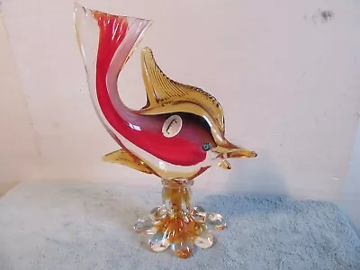 Murano Hand Made Art Glass Venetian Fish Italy Ji Co Red Sailfish Ocean • $79.99