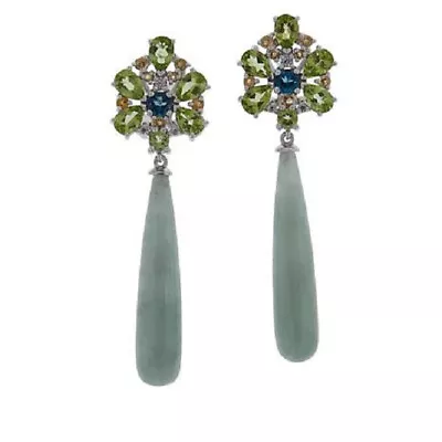 HSN Jade Of Yesteryear Sterling Jade & Multi-Gemstone Elongated Drop Earrings • $299.99