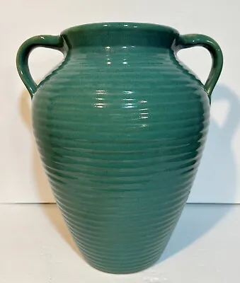 $149.99 • Buy Zanesville Stoneware Pottery #228 Handled Floor Vase 15  Ribbed Green Oil Jar