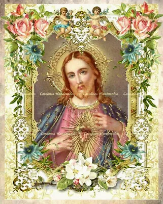 $14 • Buy Jesus & Sacred Heart Reproduction Quilt Block FREE Shipping In USA Multi-size