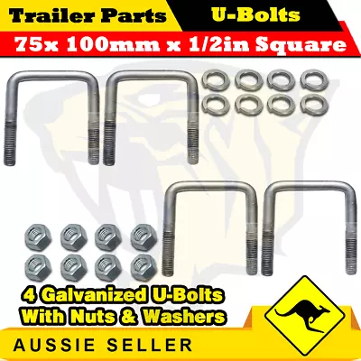 4 X U-Bolts 75mm X 100mm Square With Nuts Galvanized Trailer Box Boat Caravan • $28.50