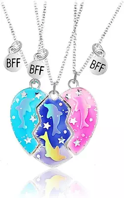 Friendship Necklace Best Friend Necklace For 3 Girls Magnetic Matching Heart • $22.71