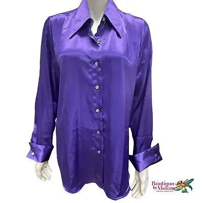 Virginia Slims V Wear Satin Long Sleeve Purple Vintage Blouse Size Small NEW • $21.39