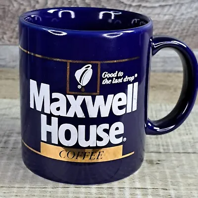 Maxwell House Coffee Mug Cup Good To The Last Drop 80s Blue Vintage • $8.98