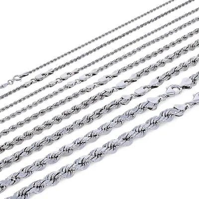 14K White Gold 1.5mm-5mm Diamond Cut Rope Italian Chain Pendant Necklace 14 -30  • $86.99