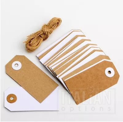 £2.99 • Buy Tags With Jute String Kraft Black And White 24pcs Per Pack Italian Options