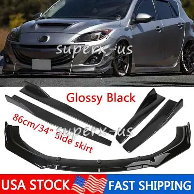 $75.95 • Buy For Mazda 3 2010-2023 Gloss Black Front Bumper Lip +Side Skirt +Rear Lip