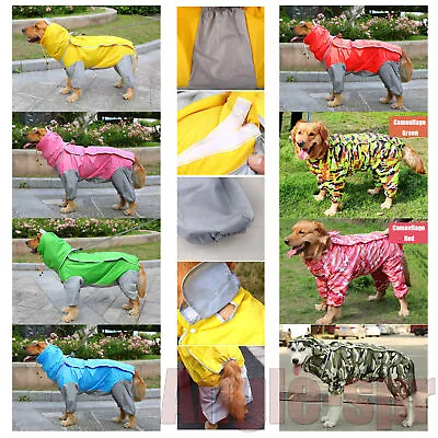 Pet Large Dog Outdoor Waterproof Hooded Four-legged Rain Coat Jacket Jumpsuit • £15.42