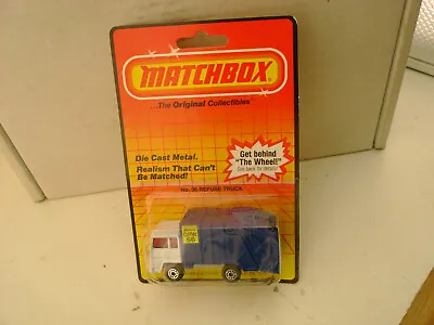 1983 Matchbox Superfast #36 White Cab Refuse Truck Blue Back New In Box • $9.99