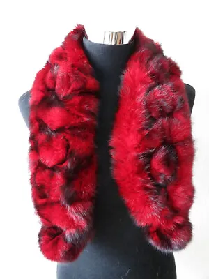 100% Real Rabbit Fur Scarf / Women Scarf / Cape / Wrap / Red With Black 100*15cm • $16.99