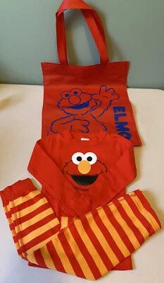 $22.50 • Buy Hanna Andersson PJ Girls Boys ELMO Sesame Street Long John Pajama Tote Set 90 3T