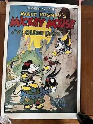 RARE Disney 'Ye Olden Days' Poster 24X36 Inch Mickey Mouse And Minnie Mouse • $79