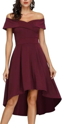 £13.49 • Buy Women Ladies Off Shoulder Bardot Ruffle Frill High Low Dip Hem Midi Skater Dress