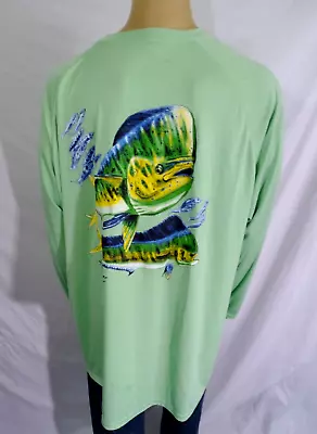 BIMINI BAY Outfitters LS Polyester Fishing Shirt Green Mahi Mahi Graphic Men 3XL • $15.95