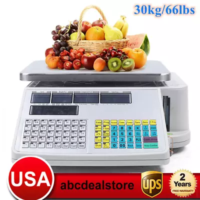 Digital Scale Price Computing Retail Meat Weigh Scale Label Printer 30Kg/66lbs • $299.25