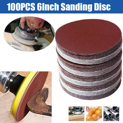 100PCS 6 Inch Sanding Discs 80 Grit Hook Loop Aluminum Oxide Sandpaper • $17.57