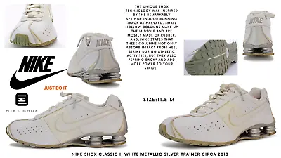 Nike SHOX Classic II White Metallic Silver Trainer Circa 2013: Size 11.5 M • $44.99