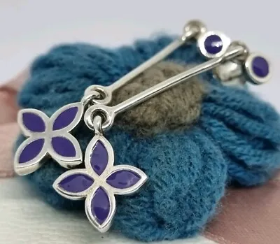 Genuine Pandora Purple Four Petal Flower Dangle Earrings 💕 925 ALE  RARE  • £70