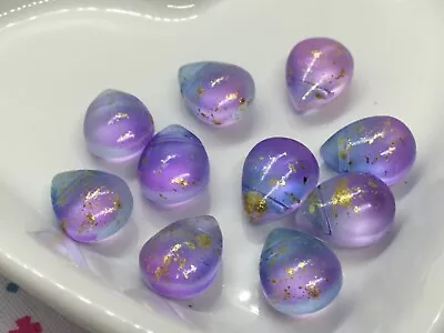 £3.15 • Buy 10 Teardrop Frosted Pink, Lilac, Purple Glass With Gold, 13mm X 10mm
