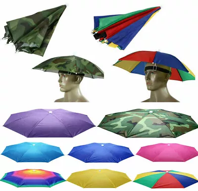 Portable Sun Umbrella Hat Travel Fishing Camping Outdoor Headwear Head Cap New • £8.86