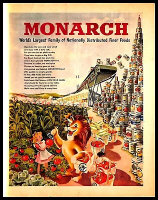 1948 Monarch Foods Vintage PRINT AD Conveyor Belt Lion Girl Illustration Art  • $8.99