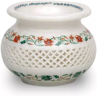 Pietra Dura Art Giftable Flower Vase With Luxurious Look White Marble Flower Pot • $232.50