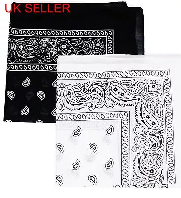 2x Cotton Paisley Bandana Headband Head Wear Tie Wrap Band Scarf Black White • £4.66