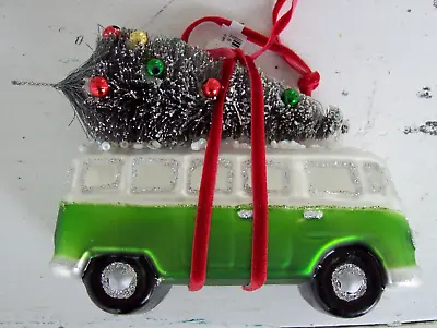 Volkswagen Vw Van With Christmas Tree 4  Glass Ornament~nwt~3 Available • $18
