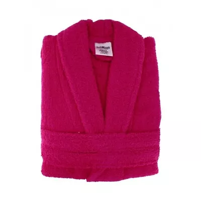 Terry Towelling Bath-Robe Dressing Gown 100% Cotton Shawl Bathrobe Fuchsia • £15.95