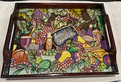 Handmade Stained Glass Mosaic  Bon Appetite  Wood Serving Tray W/ Handles • $45