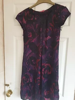 ZANDRA RHODES Sexy Purple Print - Silky Shift Dress - Size 14 - RARE - Bust 42in • $39.79