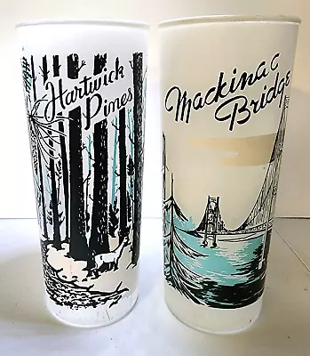 Vintage Hartwick Pines And Mackinac Bridge Souvenir Frosted Drinking Glasses. • $14.95