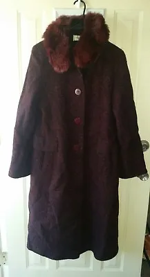 Madeline By Alorna Long Wool Blend Coat Faux Fur Collar Fully Lined • $19.95