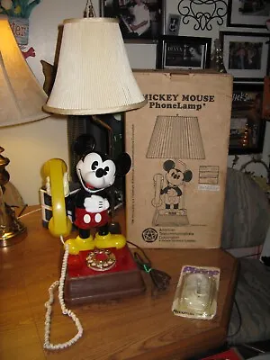 VINTAGE Walt Disney Mickey Mouse Rotary Dial Telephone Lamp In The Original Box • $165