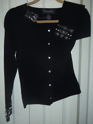 NEW~COLLEEN LOPEZ My Favorite Things Black Evening Holiday Cardigan ~ XS • $28.95