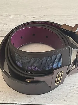 Coach Mens Harness Buckle Belt With Coach Print 40 Mm NWT BLACK/PLUM 69223 • $99