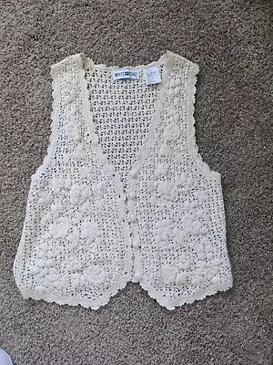 Vintage 90s Grandma Button Up Sweater Vest L Fair Isle Floral Crochet  • $14.99